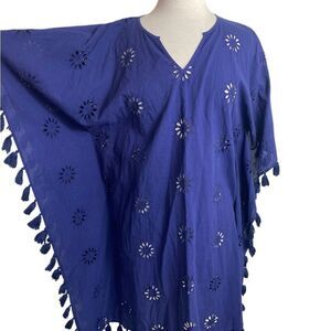House Of Pom M/L dark blue caftan, cover up , dress with cut out flowers
